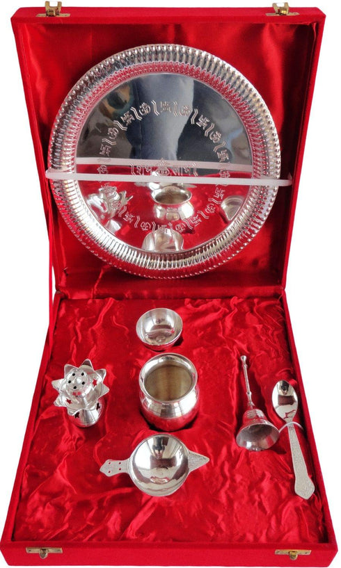 Brass Puja Thali Set With Velvet Box 0.414kg